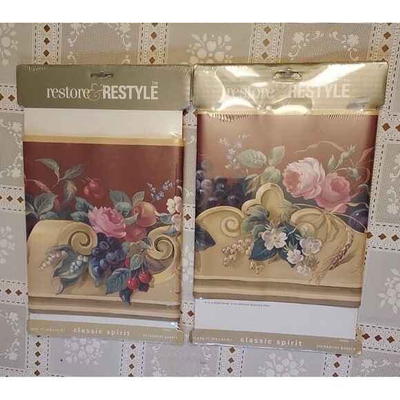 Restore & Restyle Decorative Wall Border Floral Classic Spirit 1997 NEW Set Of 2 - Picture 1 of 2